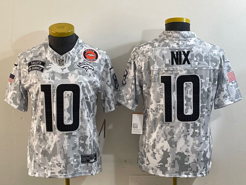 Women Denver Broncos #10 Nix Nike Arctic Camo 2024 Salute to Service Limited NFL Jersey style 1